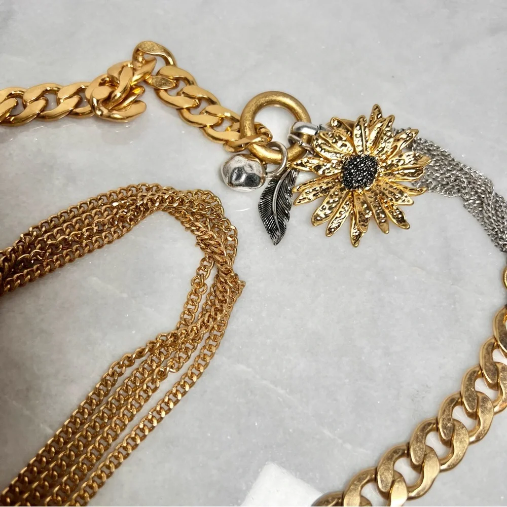 Zara NWT sz 34 Mixed Metals Flower Charm Belt - adjustable